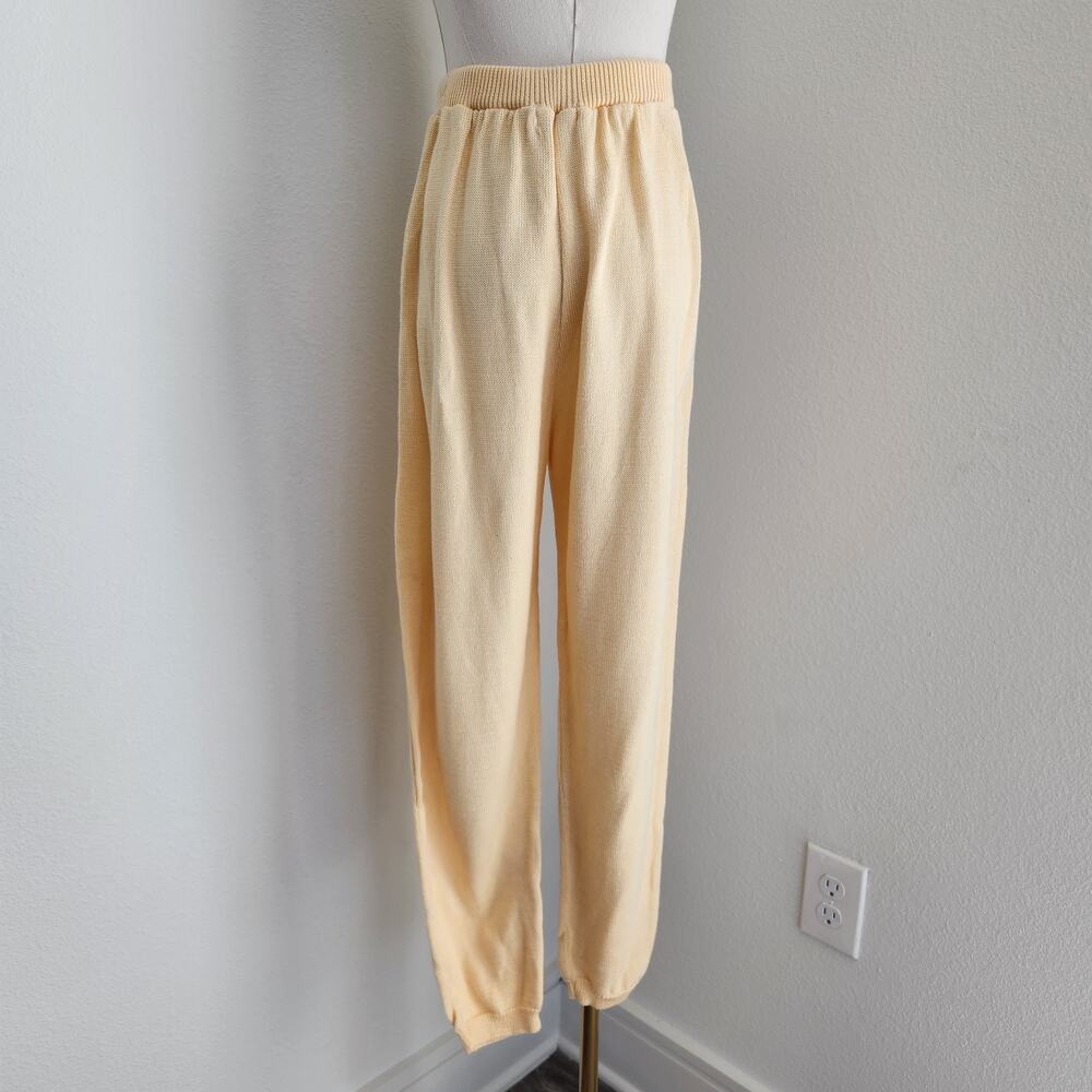 Vintage 90s Pastel Butter Yellow Cotton Knit High Waisted Jogger Pants XS S - Picture 5 of 9
